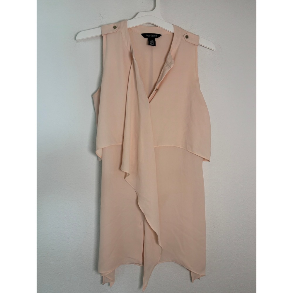 White House Black Market Peach Ruffle Front Sleeveless Blouse XS Epaulets Tiered